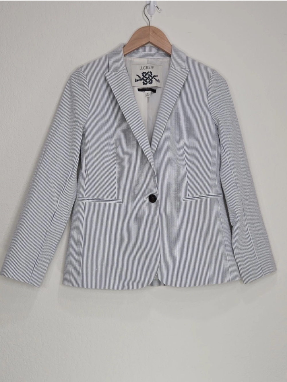J Crew Parke Blazer In Seersucker Stripe Blue White Classic Size 6 Womens